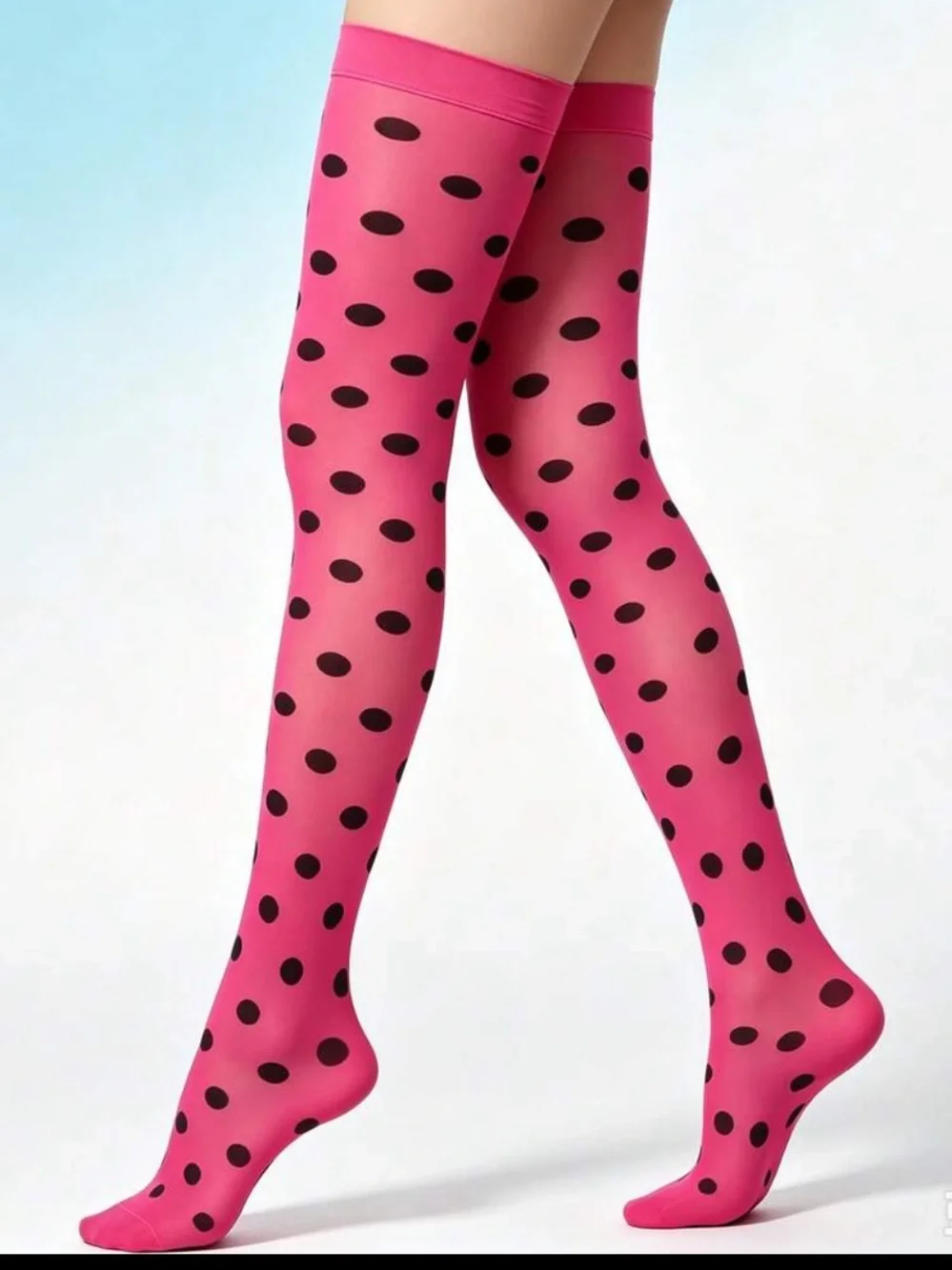 Pink Polka Dot Over the Knee Tights - Women's Fashion